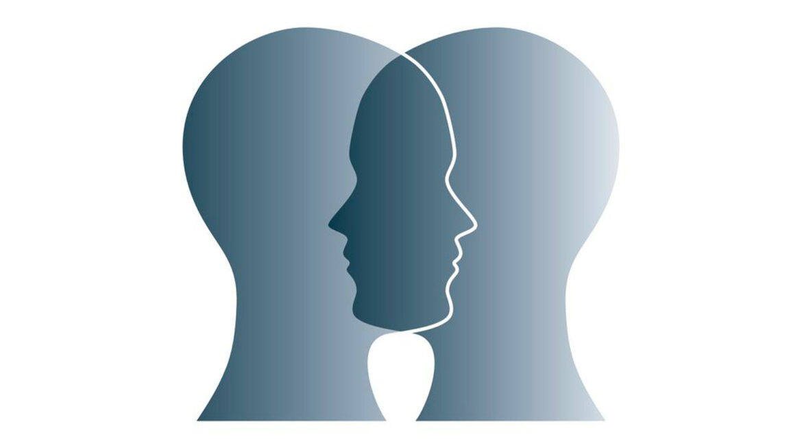 Two profile heads overlapping illustration